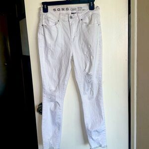 White High Rise Skinny Ankle Distressed Denim